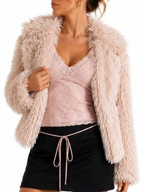 Sanctuary Cream/Light Pink Faux Fur Jacket